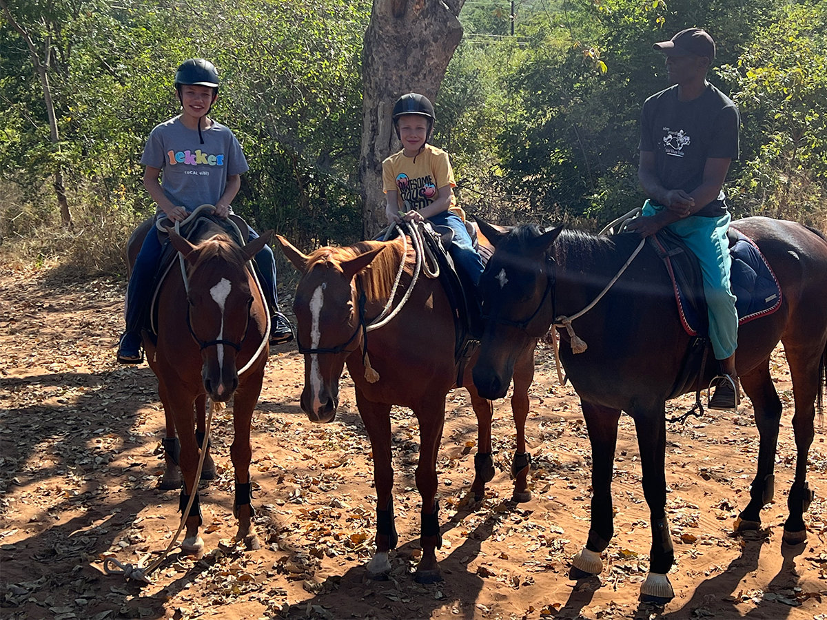 Young riders enjoying a hack on the back of Wild Bhiza Horses